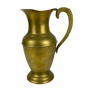 Vintage Brass Pitcher Vase With Handle 9.5 inch Tall Decorative Accent Piece